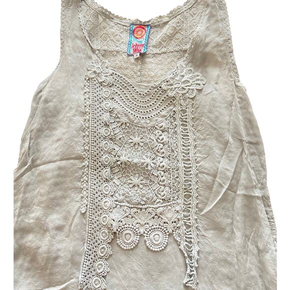Johnny Was Embroidered Crochet Floral Lace Sheer Back Tank Top Gray Size Small - Picture 3 of 6